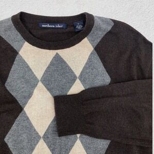 Northern Isles Argyle Sweater Silk Cashmere Brown Men XL Academia Preppy Grandpa